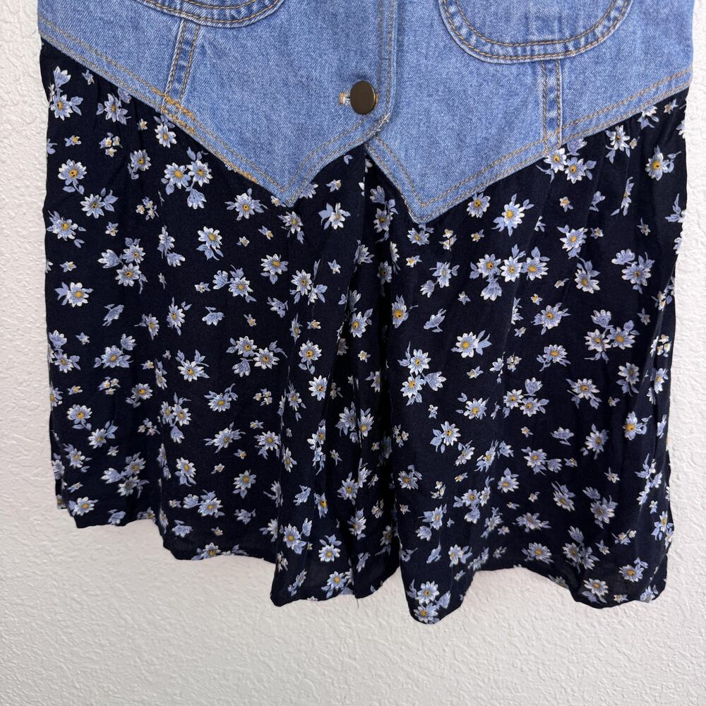 Vintage The Limited Romper Juniors 14 Blue Denim Daisy Floral USA 90s Retro - Picture 5 of 12